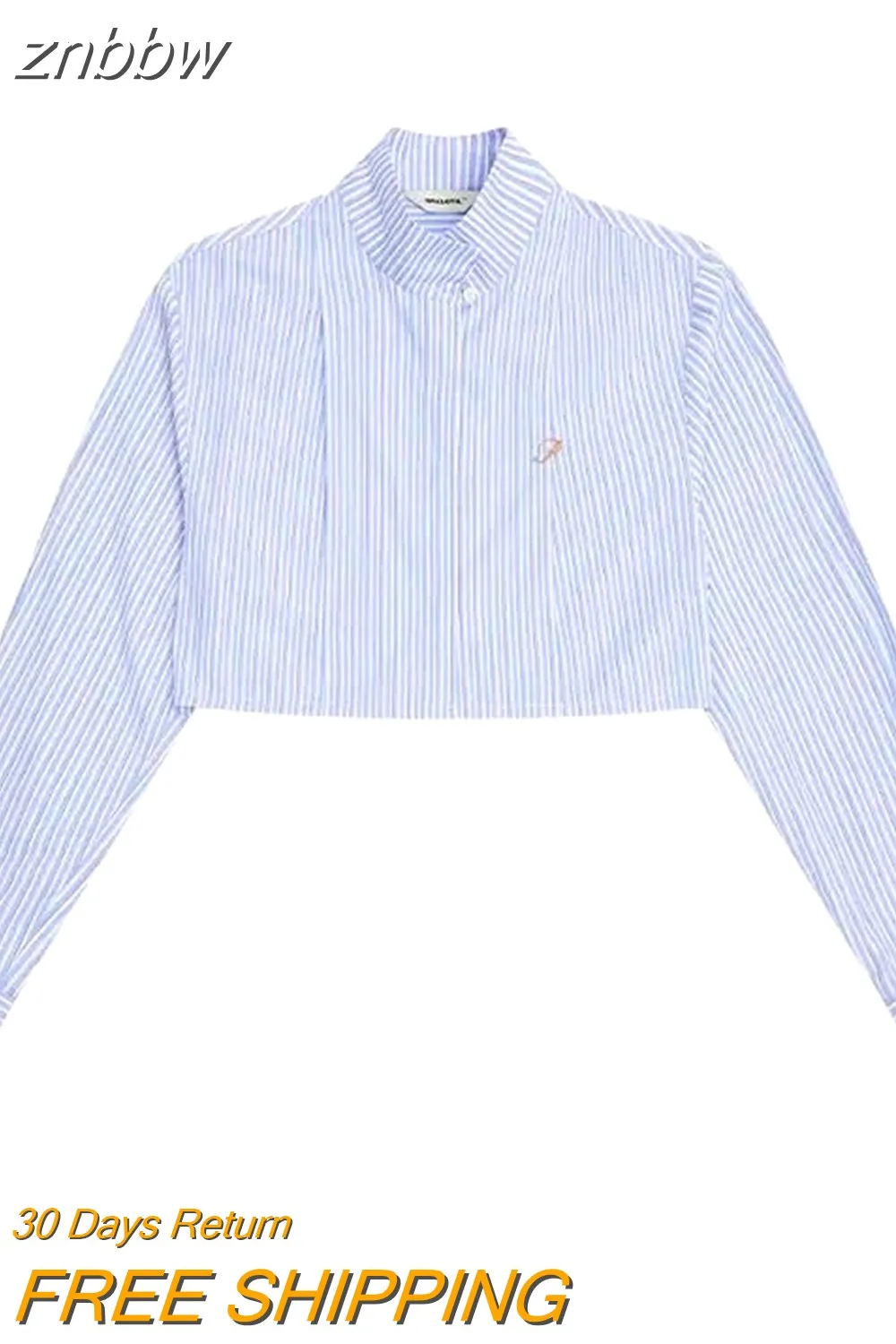 znbbw 2023 Summer Streetwear Long Sleeve Striped Women Cropped Shirt Button Stand Neck Embroidery Ladies Blouse Female Clothing - Image 2