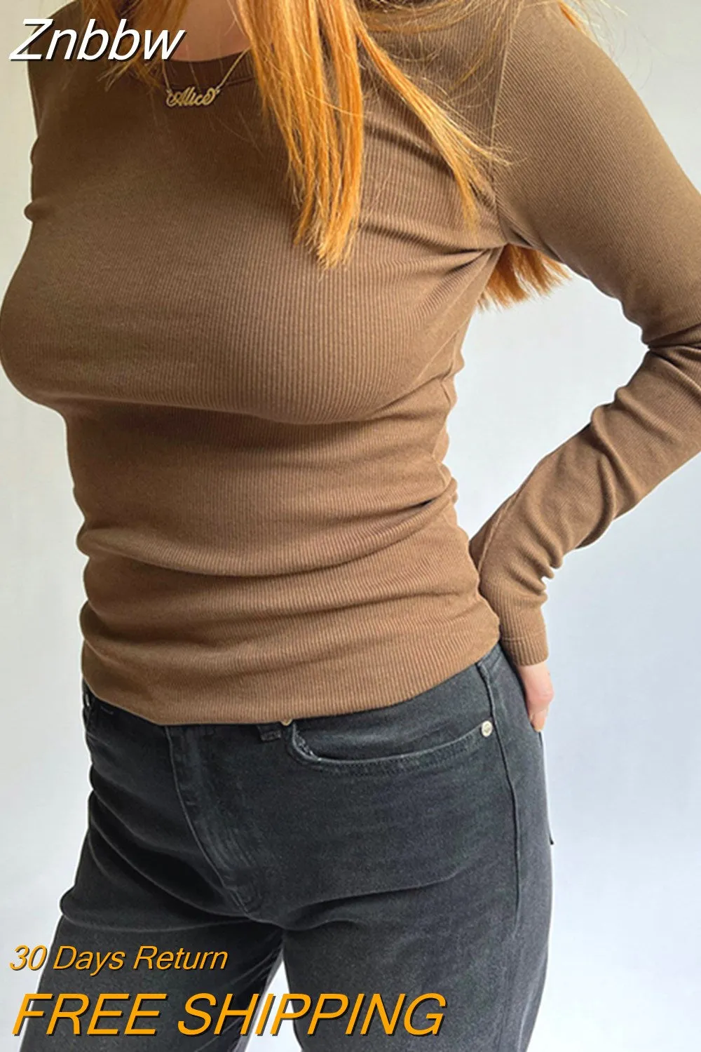 Znbbw Women Long Sleeve Slim Fit Crop Tops Y2K Going Out Skinny Tight Shirts Casual Basic Crew Neck Tee Tops Streetwear - Image 4