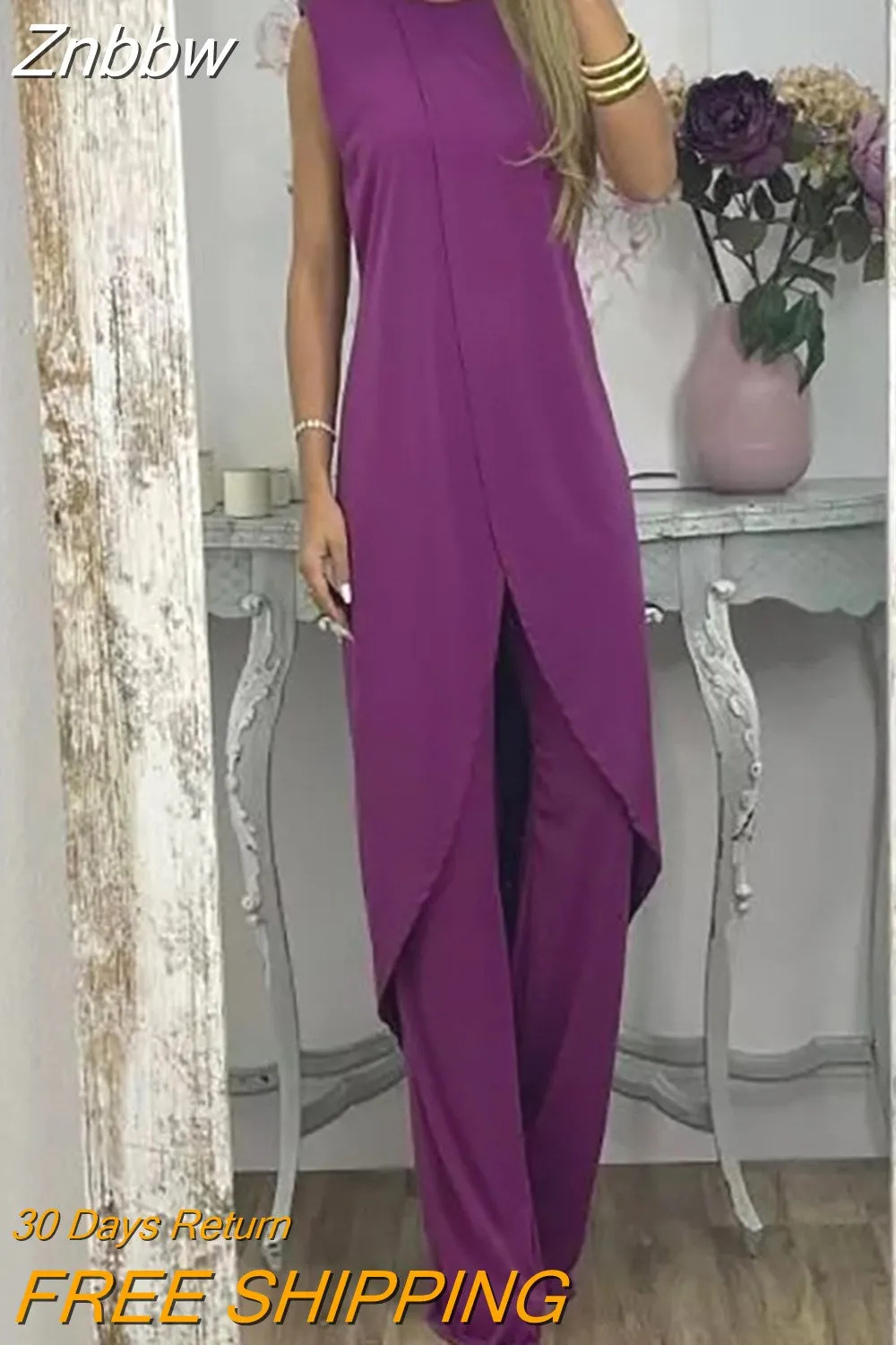 Znbbw Women's Casual Pattern Printing High Street Two Piece Set Elegant Commuter Long Pants Suit Summer Loose Bohemian Outfits - Image 3