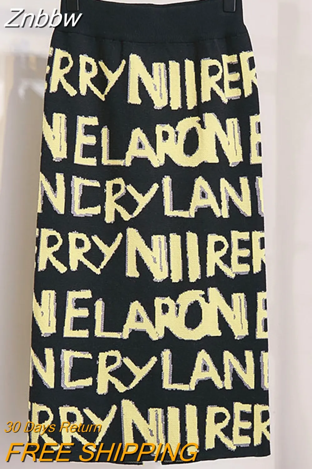 Znbbw Women's Letters Knit Skirt Autumn Winter New High Waist Split Straight Office Lady Long Warm Step Faldas female ML297 - Image 6