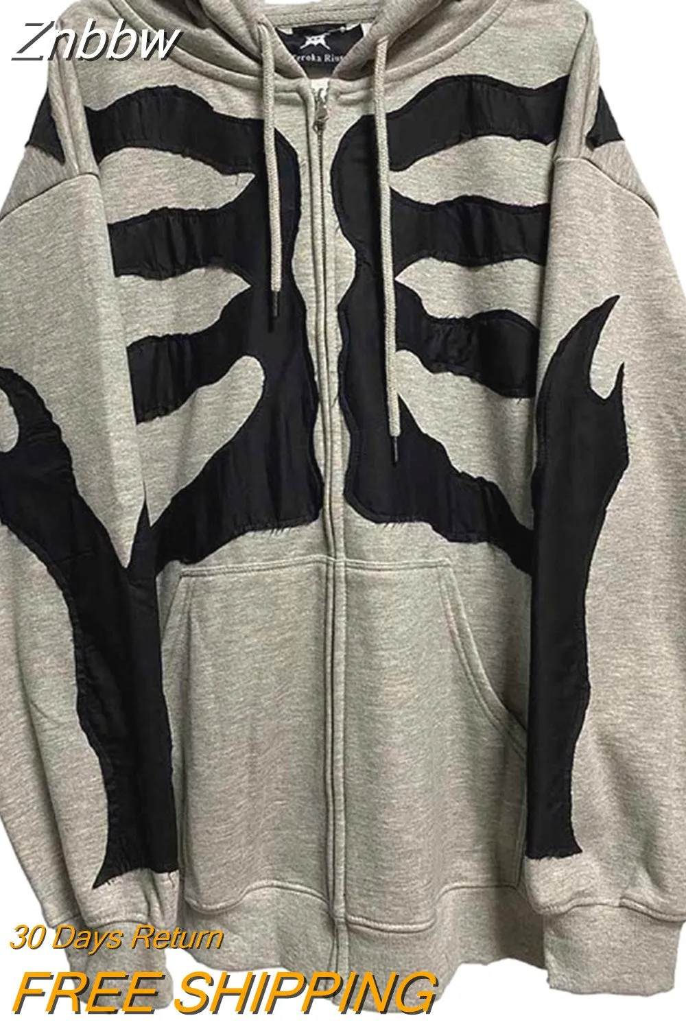 Znbbw Y2K Harajuku Korean style loose Skull print goth long-sleeved hooded coat solid color retro shirt student Sweatshirt