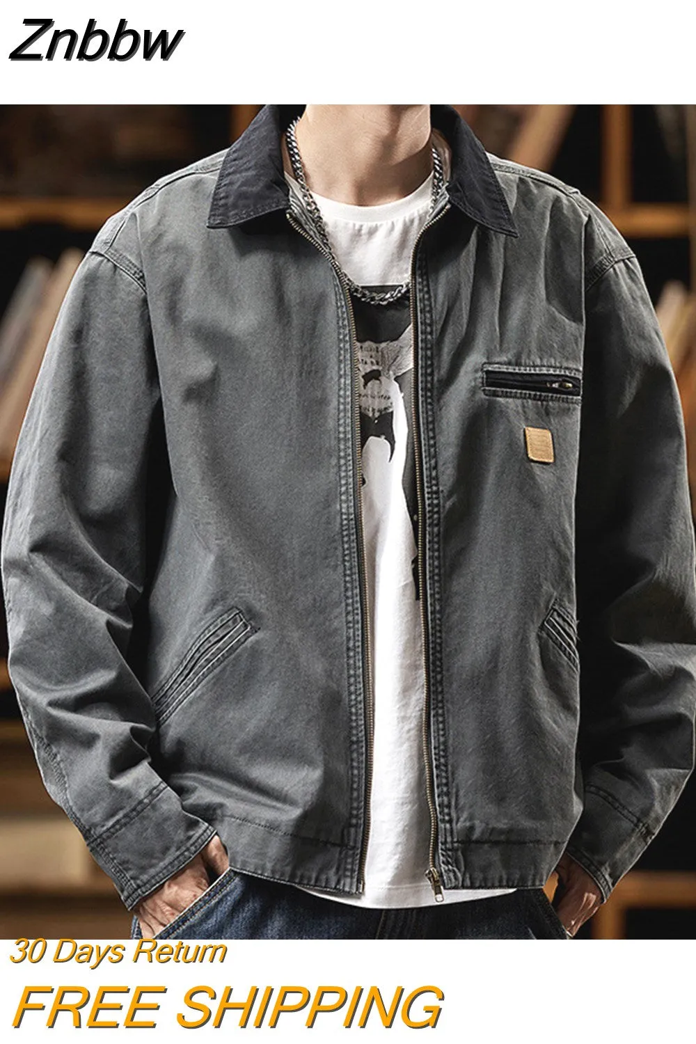 Znbbw Autumn/Winter Detroit Washed Old Canvas Jackets Felt Style mens jacket Japanese Streetwear Korean Fashion Harajuku