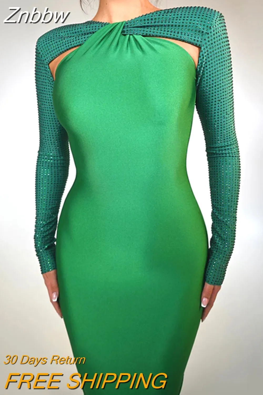 Znbbw Hollow Out Sparkle Long Sleeve Maxi Dress For Women Glitter Vestidos Robe New Bodycon Shiny Night Club Party Long Dress - Image 4