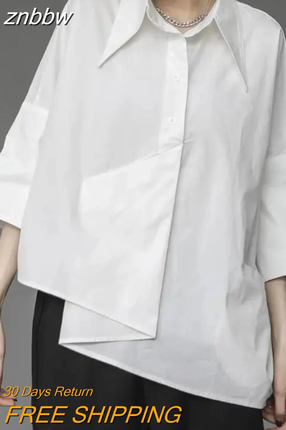 znbbw 2023 Summer New Half Sleeve Oversize Gothic Shirt Women Y2K Asymmetrical Black Button Ladies Blouse Street Clothing Tops - Image 3