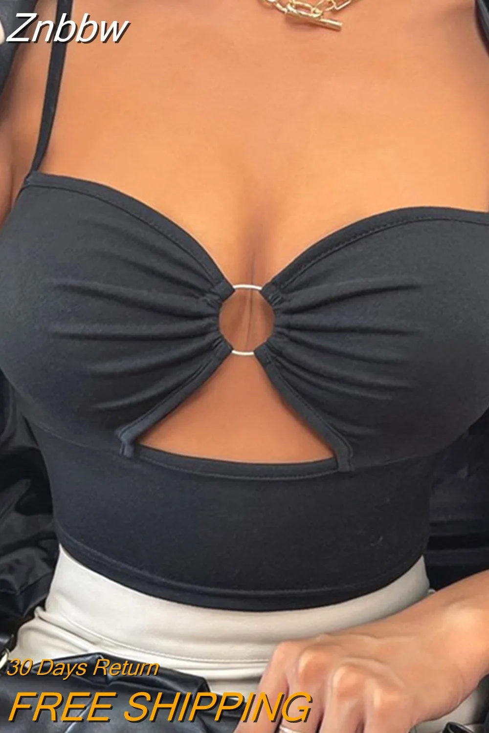 Znbbw Women Sexy Crop Tops Camisole Spaghetti Strap V Neck Cut-out Round Ring Linked Sleeveless Cami Tank Tops Slim Vest Corset Y2K - Image 4