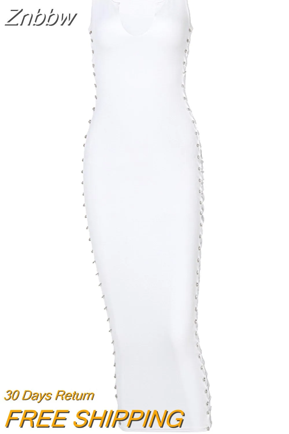 Znbbw Women Summer Sleeveless V Neck Hollow Out Soild Color Bodycon Pencil Dress Sundress 2023 Female Clothing Streetwear - Image 5