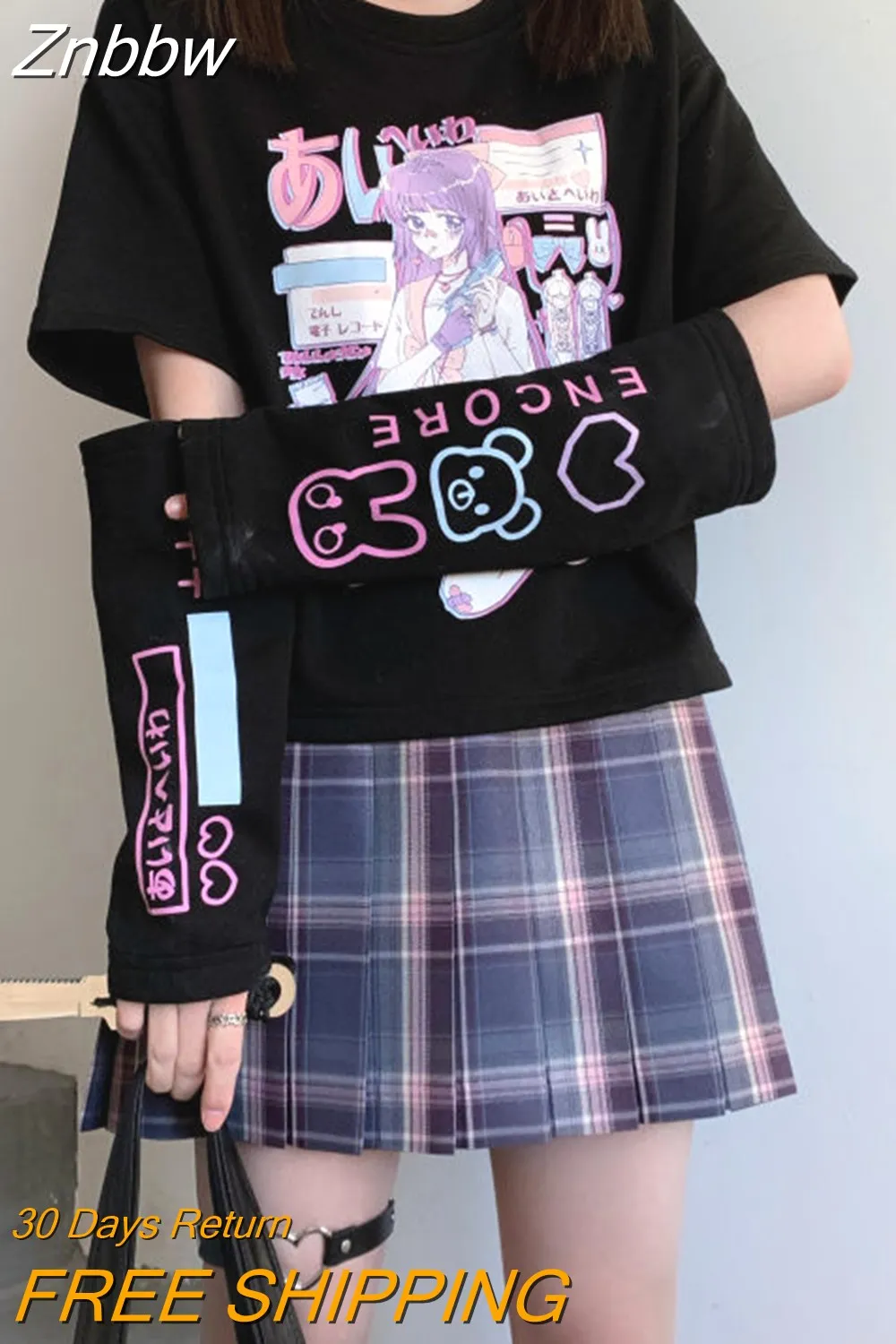 Znbbw Anime T Shirt Long Sleeve Top Zipper Removal Tee JK Girl Cute Clothes Cotton Tshirt Women Harajuku Cartoon Printed Tops - Image 2