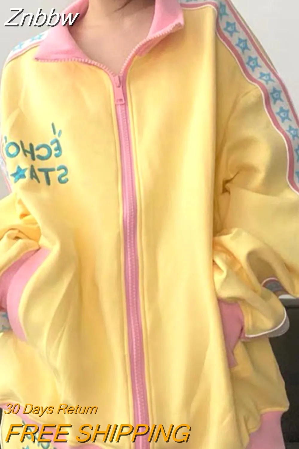 Znbbw Y2K Vintage Star Zip Up Varsity Jacket Women Harajuku Kpop Oversized Embroidery Sport Coat Korean Casual College Jacket