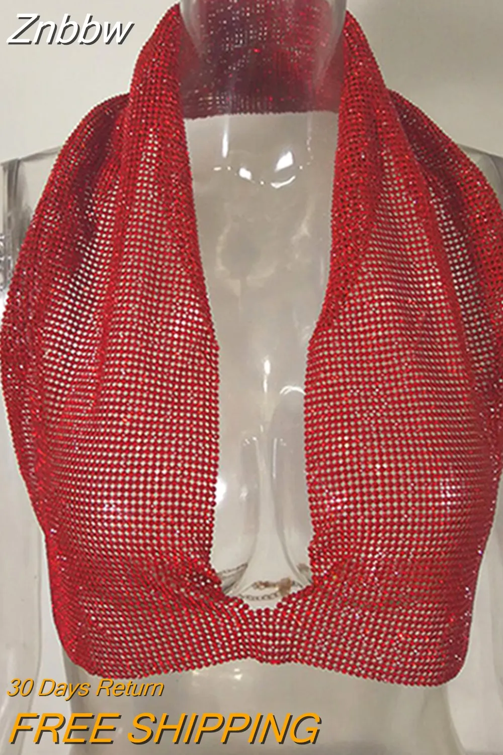 Znbbw 2023 Crystal Crop Top Camis Sparkly Sexy T Shirt Metal Chain Backless Club Vest Celebrity Party Tank Tops Camisetas Mujer - Image 4