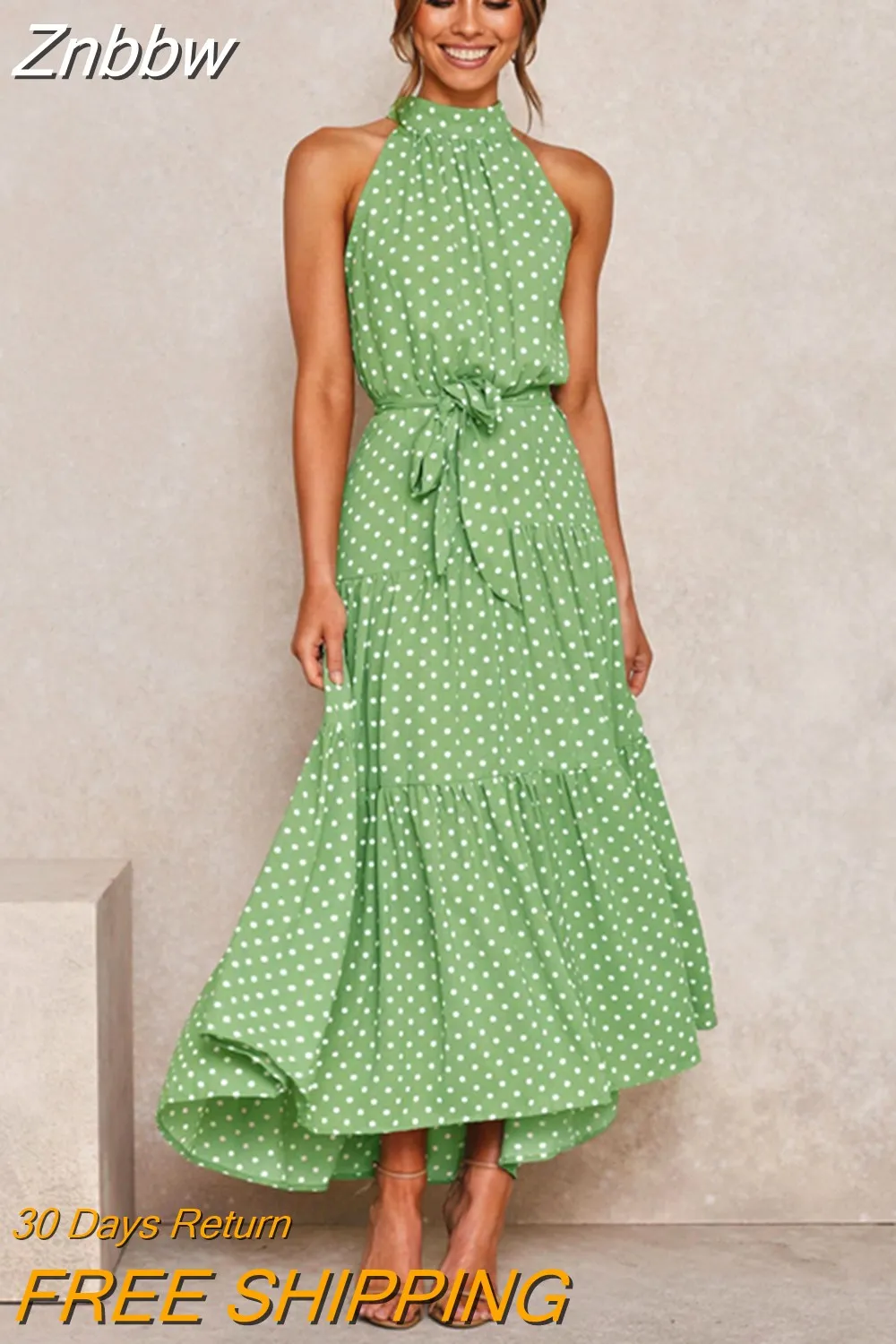 Znbbw Women Polka Dot Long Dress 2023 Summer Sexy Halter Strapless Casual Sleeveless Sundress Female Vacation Elegant Maxi Dresses - Image 7