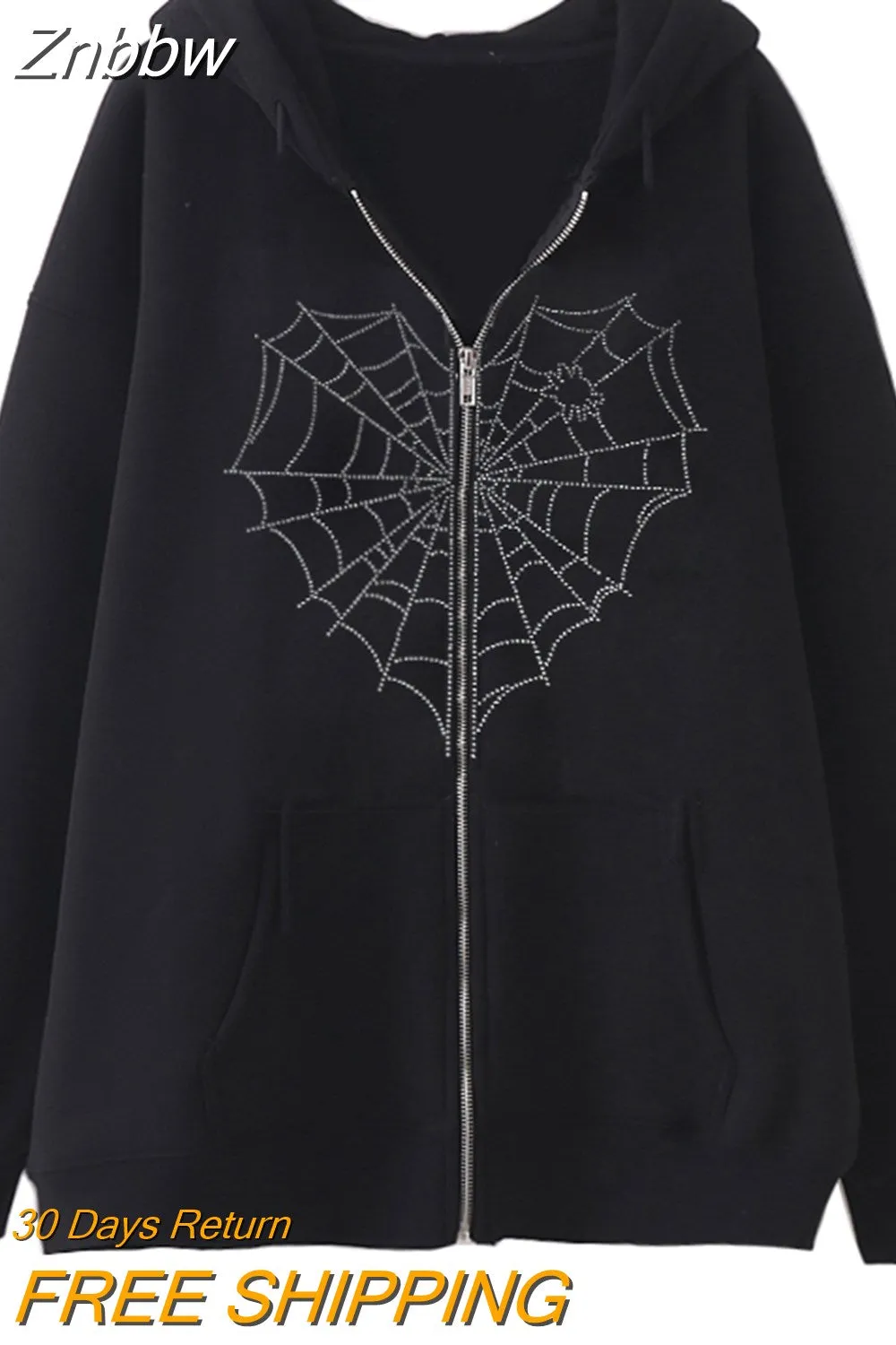 Znbbw Y2k Harajuku Men's Hoodie Halloween Hot Drill Spider Web Print Korean Sweatshirt Y2K Gothic Vintage Sweatshirt Men's Winter - Image 16
