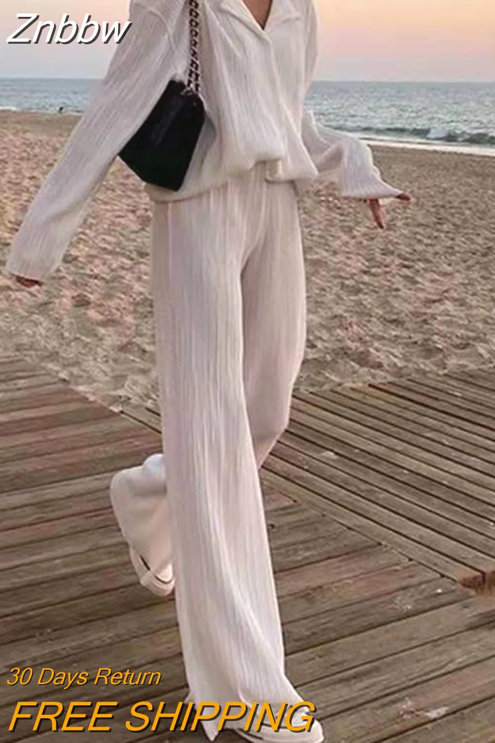 Znbbw Women Pleated Two Piece Sets Loose Wide Leg Trousers With Long Sleeve Blouses Elegant Casual Office Lady Home Suit Outfits Sets - Image 13