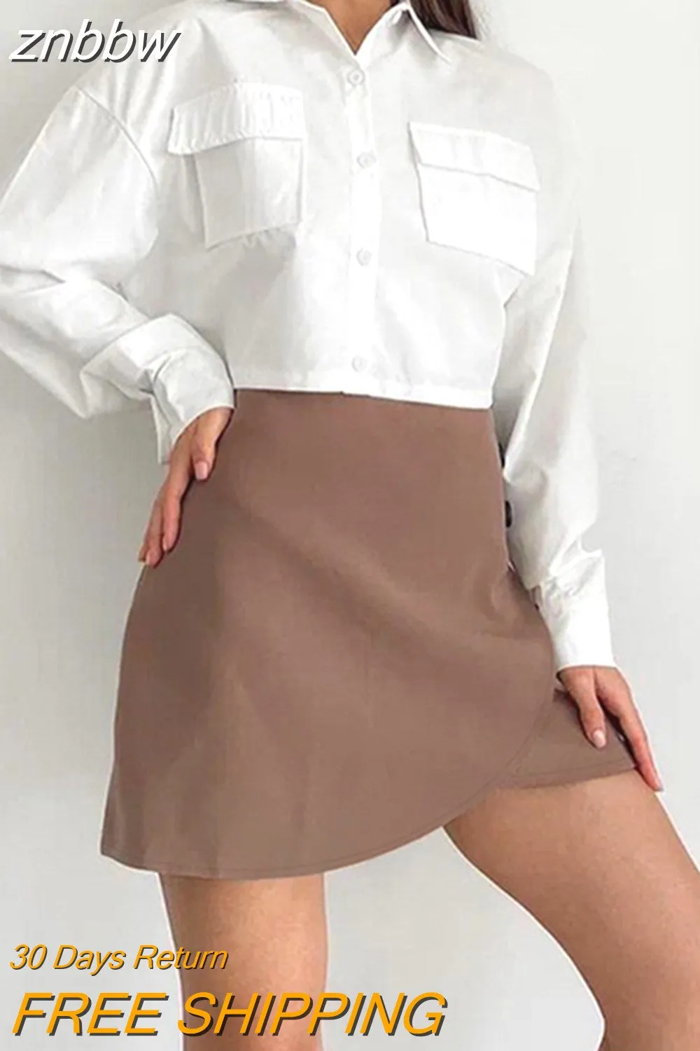 znbbw 2023 Spring Minimalist Long Sleeve Women Whiter Shirt Sexy Pocket Button Up Woman Crop Tops Blouse Summer Female Clothing - Image 2