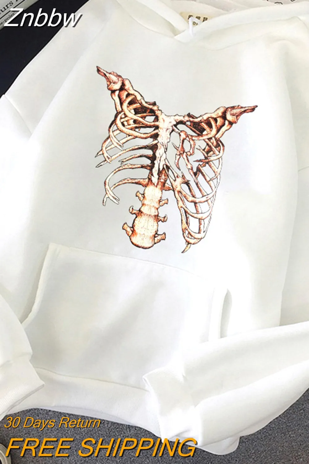 Znbbw Y2K Harajuku Anime Gothic Hoodies Korean Style Loose Skull Print Goth Grunge Long-sleeved Hooded Coat Solid Color Retro - Image 6