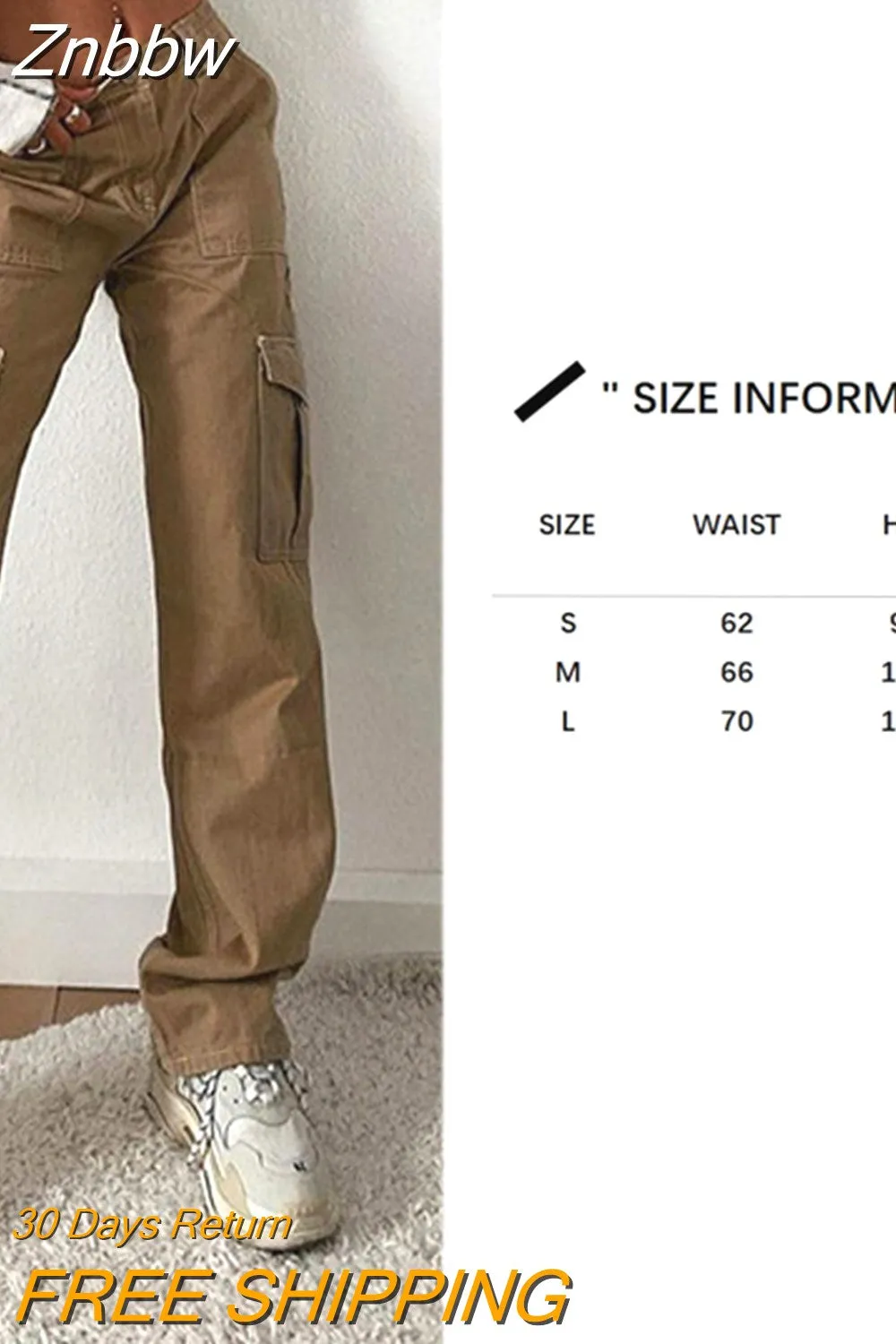 Znbbw Women Y2K Cargo Pants Khaki Loose Streetwear Vintage Low Waist Casual Straight Trousers Sexy Retro Loose Pockets Baggy Pants - Image 12