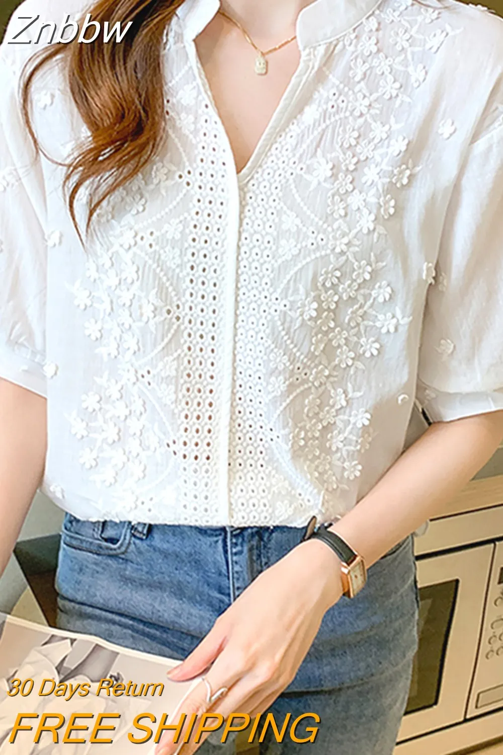 Znbbw Women V-Neck Lace Blouse Shirt Women Tops Blouse Women Blusas Mujer De Moda 2023 Verano Blouses Femme Women Shirts F428 - Image 2