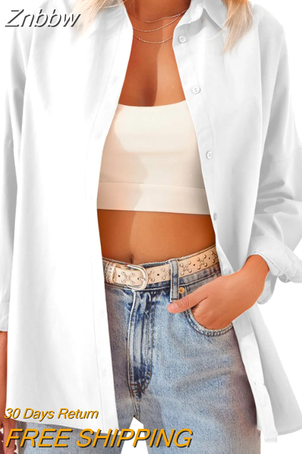 Znbbw Fashion Cotton Blouses Women Casual Loose Long Sleeve White Shirt Woman Button Up Solid Lady Office Tops Blusas 24911 - Image 11