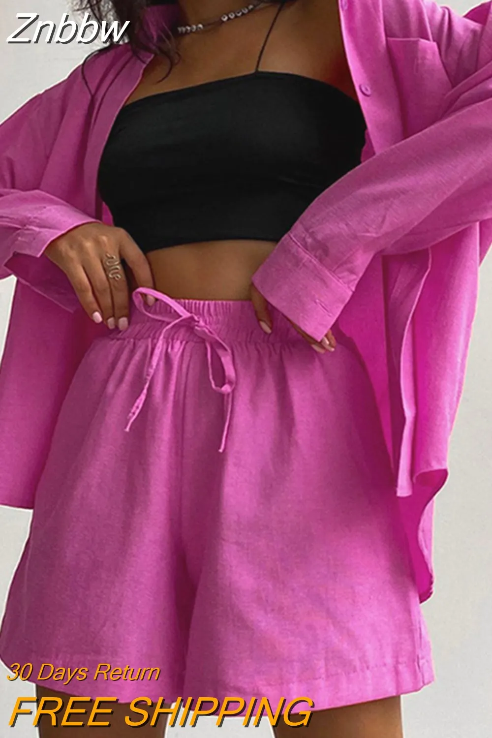 Znbbw Women Tracksuits Shirt Shorts Two Piece Sets Long Sleeve Blouse And Mini Shorts Suits Summer Casual Fashion Loose Female Outfits - Image 5