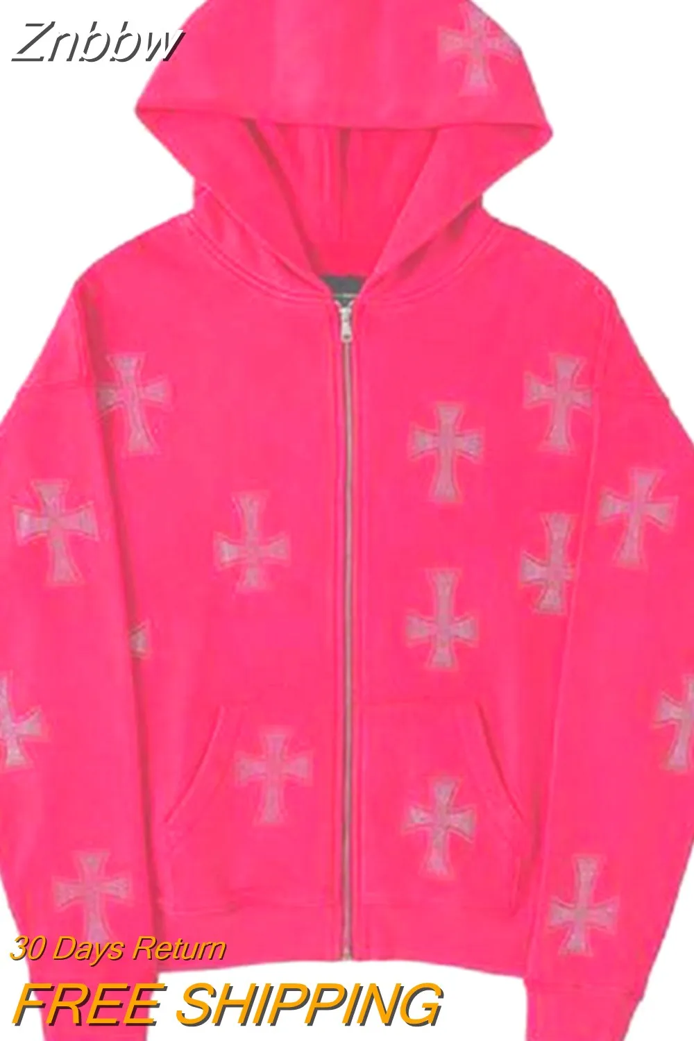 Znbbw 2023 New Hip Hop Street Style Pink Top Jogging Harajuku Style Retro Print Loose Zipper Jacket Korean Vintage Streetwear - Image 4