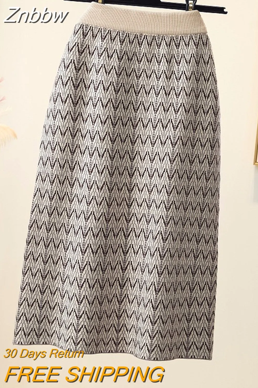 Znbbw Women's Letter Knit Skirt Autumn Winter New High Waist Split Straight Office Lady Long Warm Step Faldas Shirts GD750 - Image 4