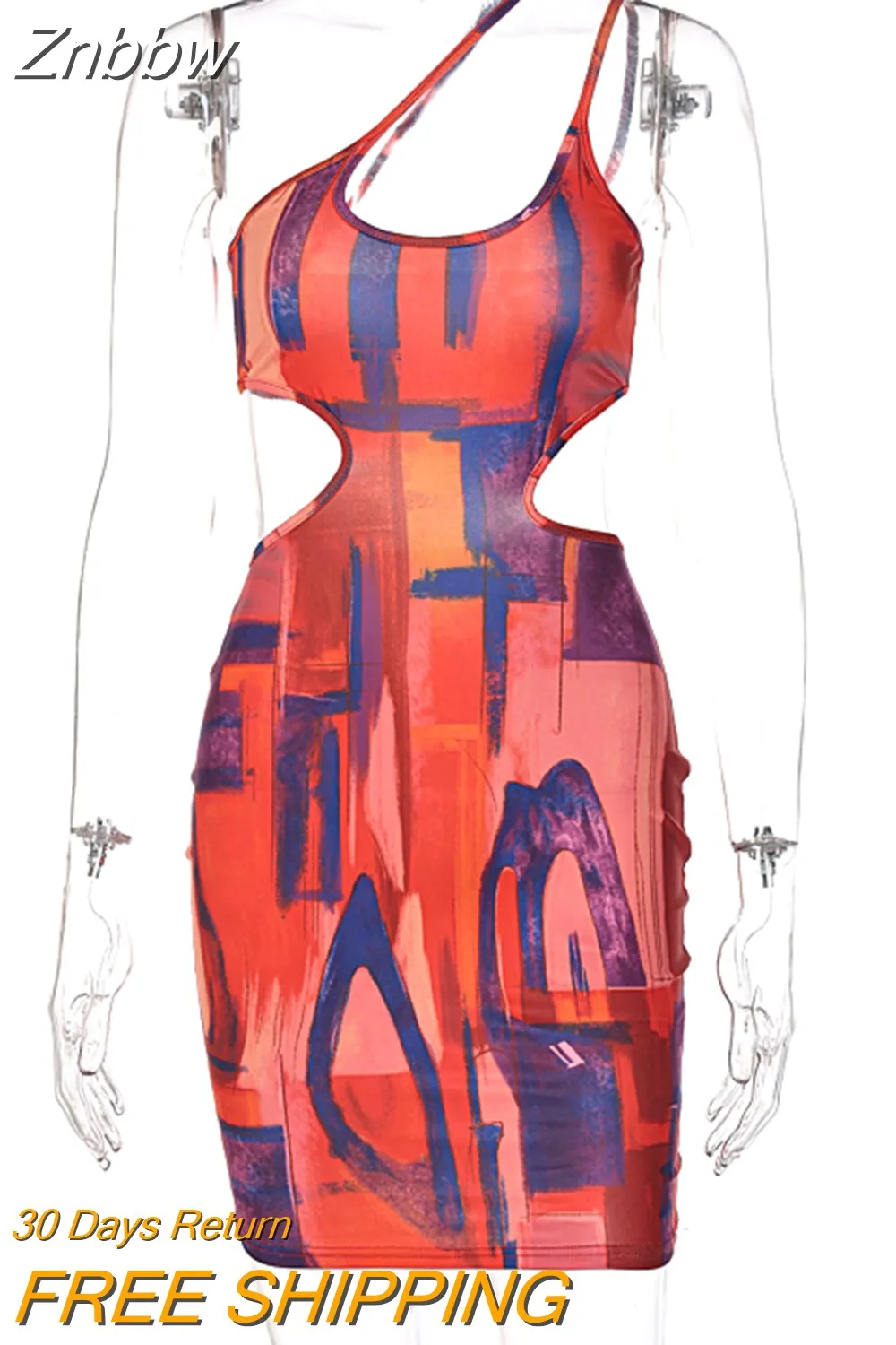 Znbbw Women Sexy Autumn Winter Printed Bodycon Red Straps Mini Dress Streetwear 2023 Fall Clothes Wholesale Items Dropshipping - Image 2