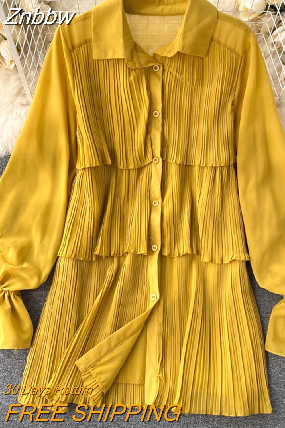 Znbbw Women's Spring Autumn Shirts New Design Niche Pleated Ruffled Mid-length Bubble Puff Sleeve Chiffon Top Female Blusa GX1044 - Image 7