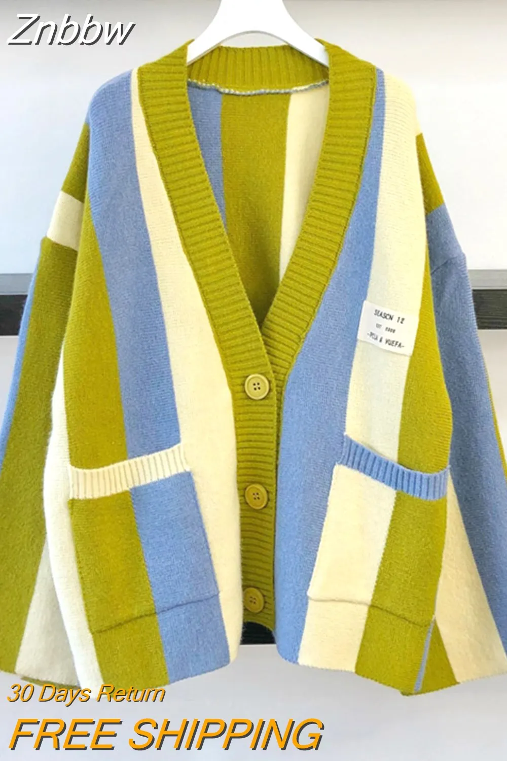 Znbbw 2023 Autumn Winter Striped Knitted Cardigan Women Long Sleeve Tops Loose Casual Sweater Fashion y2k Clothes Streetwear 0410 - Image 6