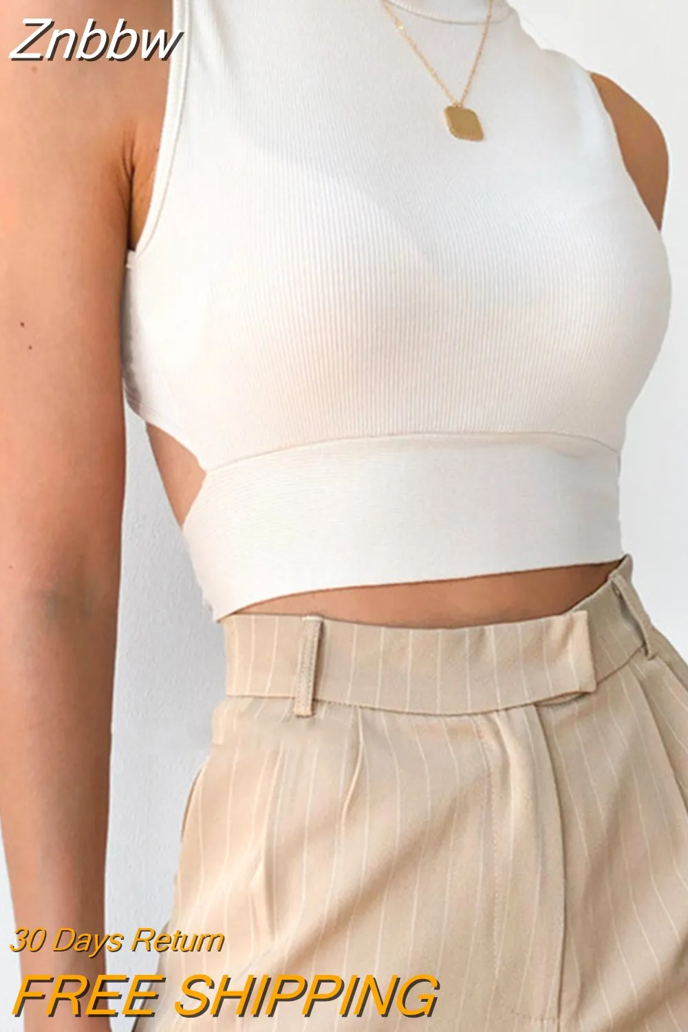 Znbbw backless women tank top bandage slim crop top summer 2023 casual streetwear tops solid cotton soft criss cross top - Image 6