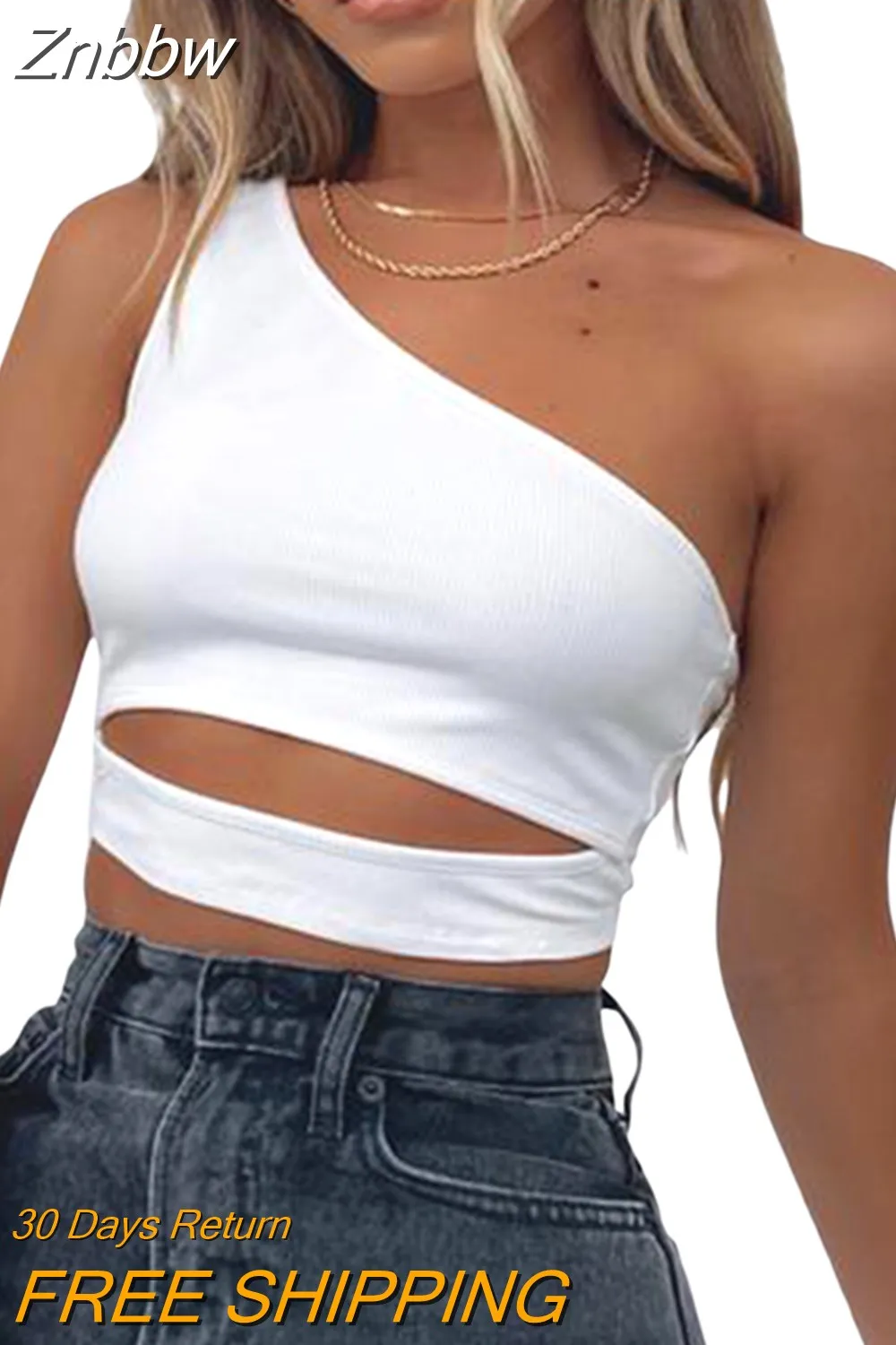 Znbbw Women One Shoulder Tank Tops Summer Solid Collar Hollow Out Vest Slim Sleeveless Crop Tops Casual Female Streetwear Straps Tanks - Image 7