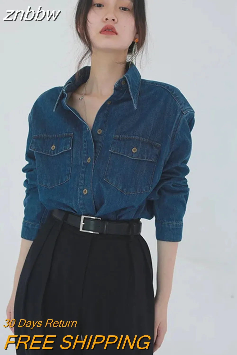 znbbw 2023 Autumn Fashion Street Style Long Sleeve Denim Shirt Women Casual Button Up Pocket Blouse Female Clothing Tops - Image 2