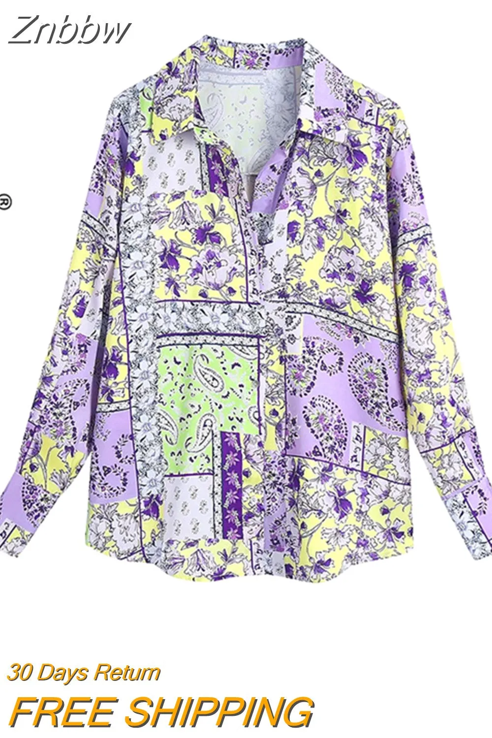 Znbbw 2023 Spring Women Fashion Printed Shirt Casual Loose Long Sleeve Single-breasted Lapel Female Shirt Chic Top 202304