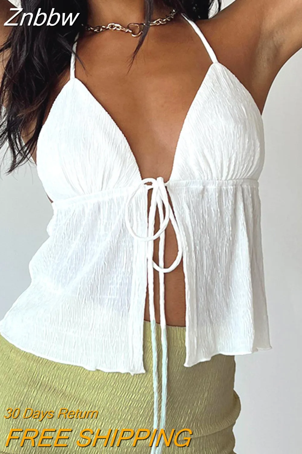 Znbbw Women Halterneck Crop Tops Summer Solid Color Bandage Open Front Backless Sleeveless Green Tops y2k Streetwear - Image 9