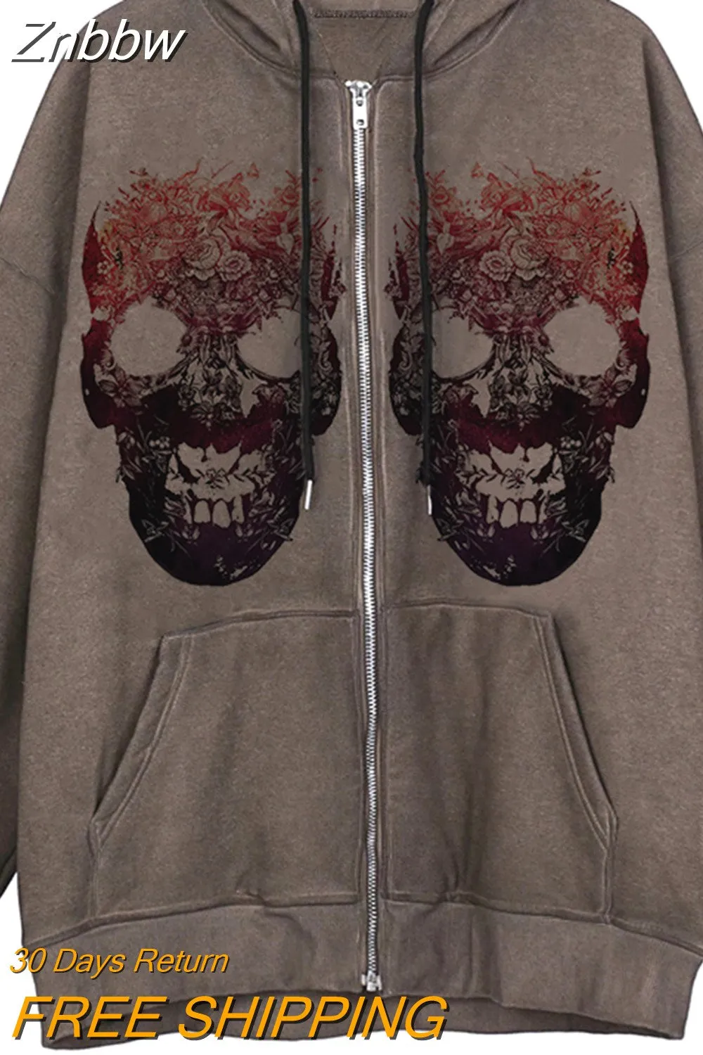 Znbbw Women Hip Hop Streetwear Hoodies Goth Angel Dark Print Zipper Jacket Coat Harajuku Y2K Hooded Top Clothes Men Women Punk Outwear - Image 9