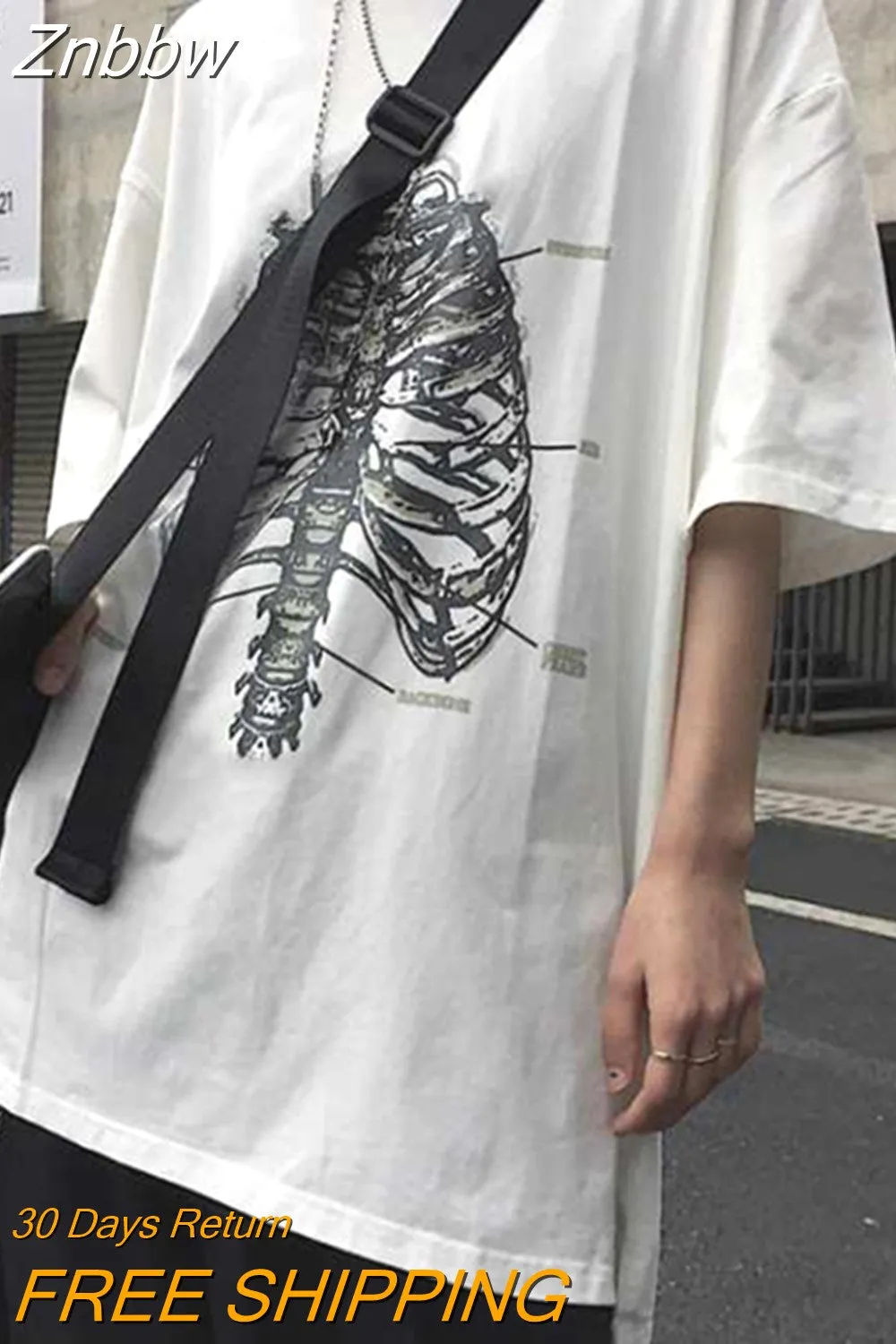 Znbbw Women T shirts Korean Skull Print Y2K Black Oversized Tee Shirt Tops Harajuku Grunge Vintage Aesthetic Goth Graphic Punk Clothes - Image 4