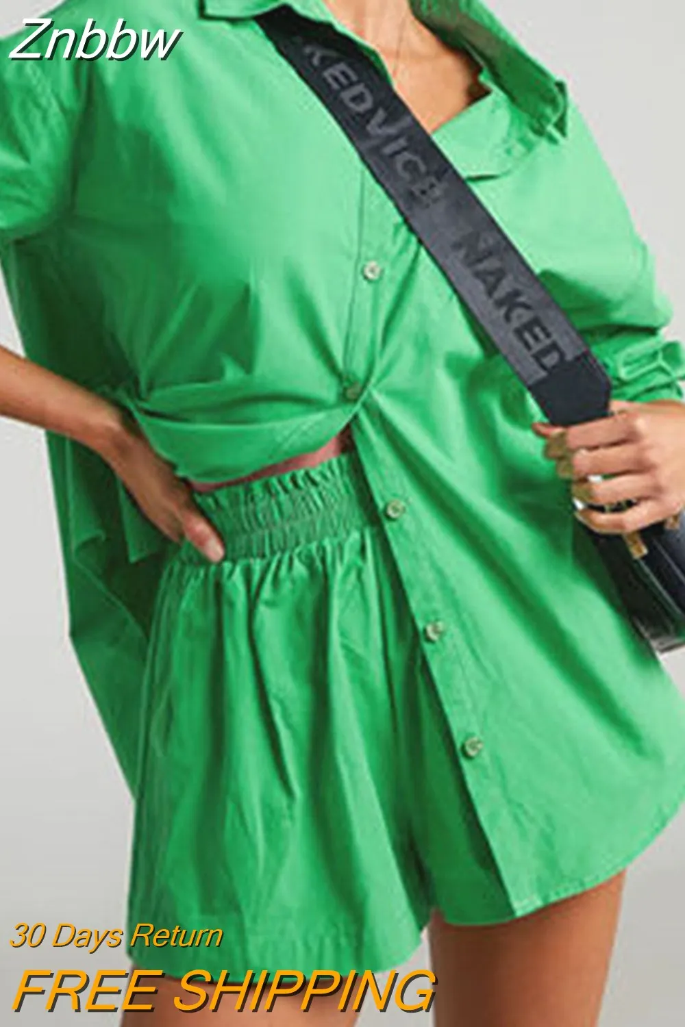 Znbbw Women's Suit Shirt With Mini Shorts 2023 Summer Casual Loose Long Sleeve Shirt Blouses Two Piece Sets Tracksuits Outifits - Image 7