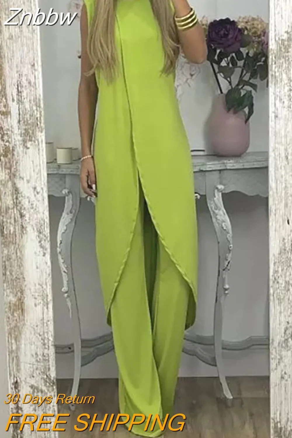 Znbbw Women's Casual Pattern Printing High Street Two Piece Set Elegant Commuter Long Pants Suit Summer Loose Bohemian Outfits - Image 4