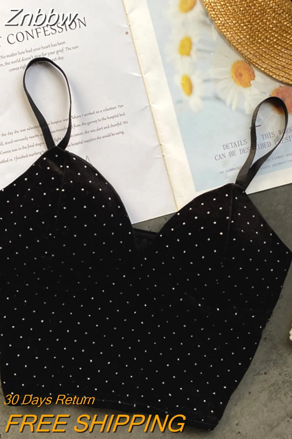 Znbbw Women Retro Velour Strap Tops Summer V Neck Sleeveless Backless Slim Tank Top Chic Print Sexy Off Shoulder Short Camis - Image 7