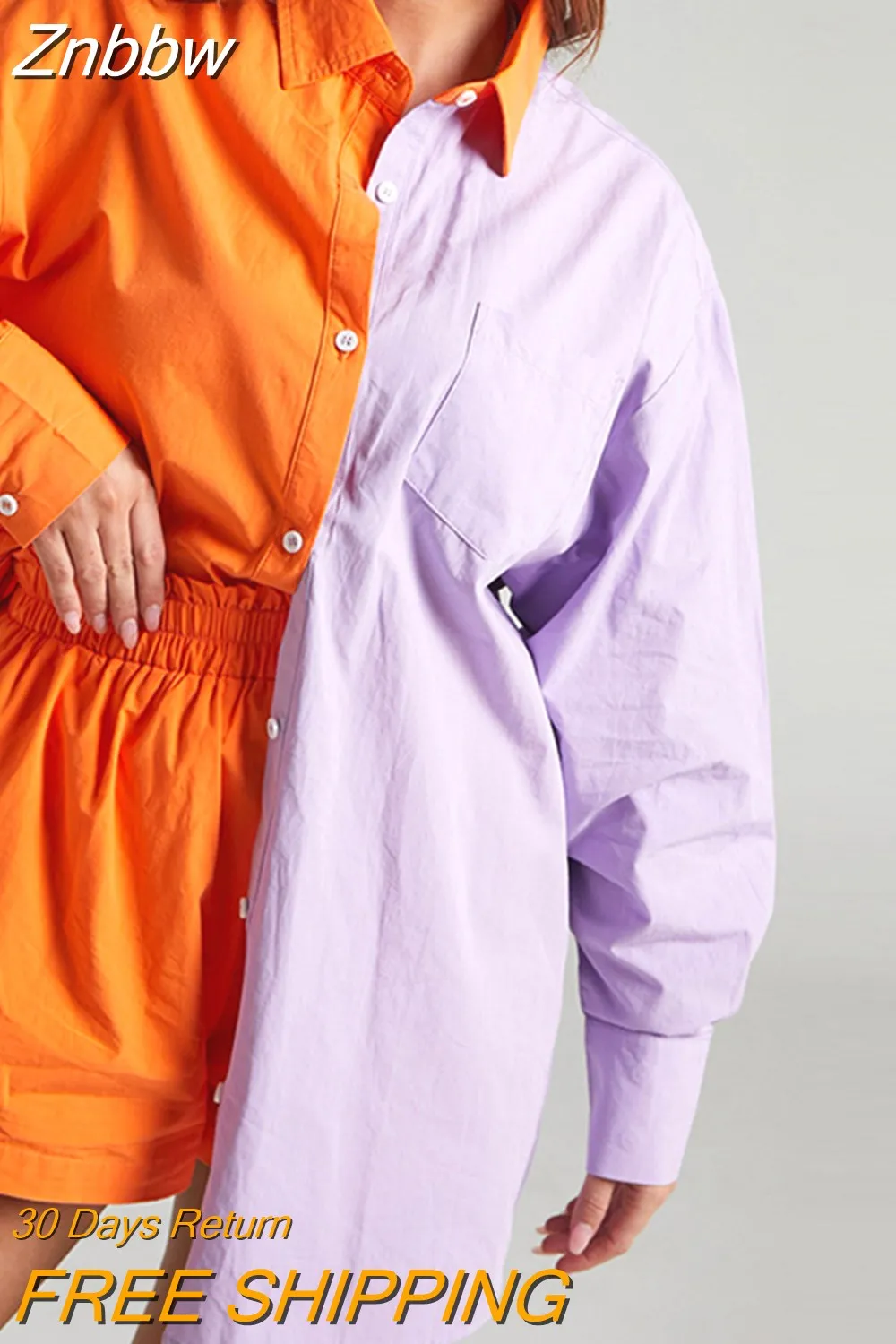 Znbbw Women's Suit Shirt With Mini Shorts 2023 Summer Casual Loose Long Sleeve Shirt Blouses Two Piece Sets Tracksuits Outifits - Image 14