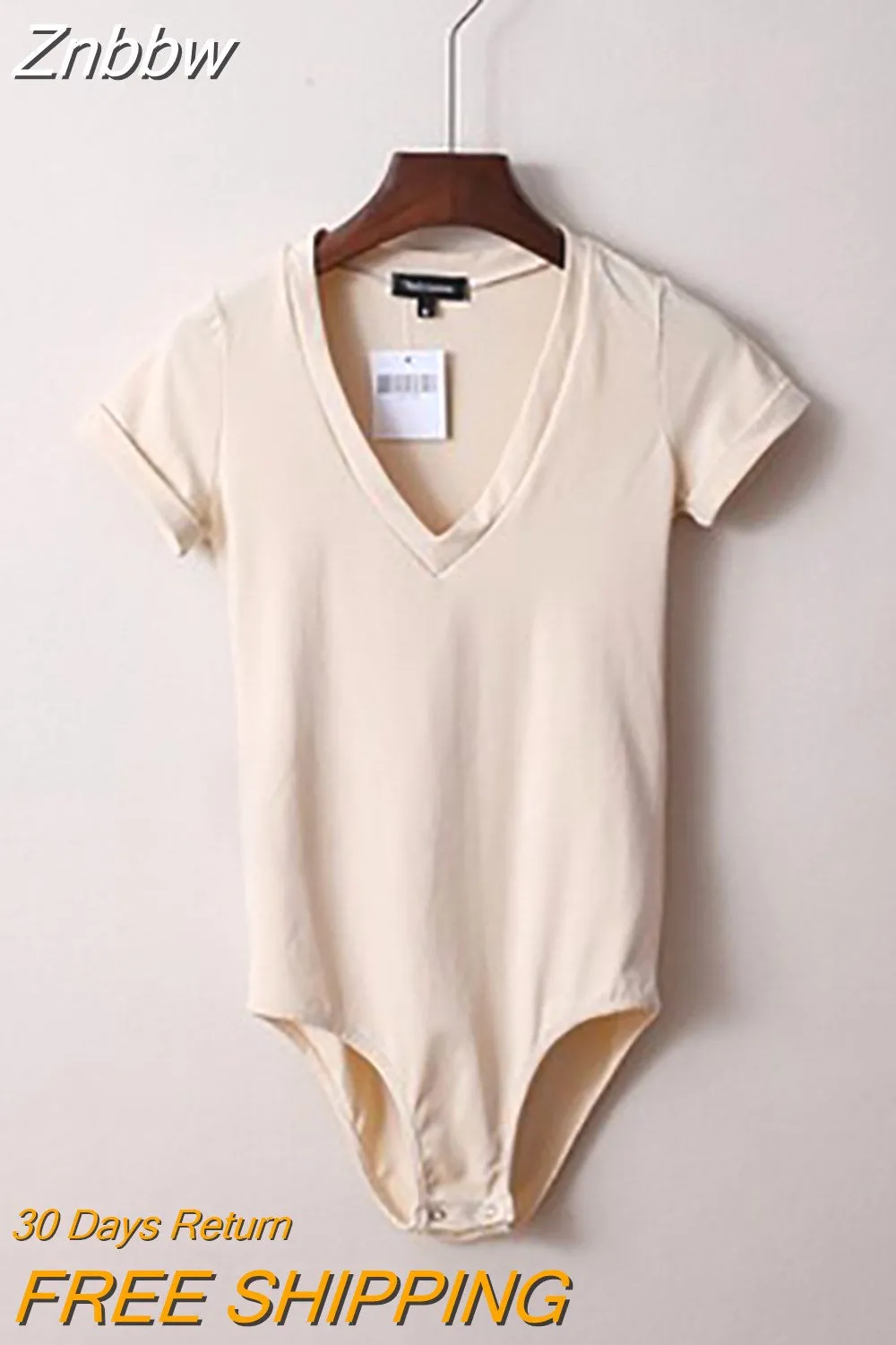 Znbbw Summer New Solid Color Sexy Big V-neck Slim Fashion Slimming One-Piece Short-Sleeved Top Women One-Piece Shirt Dropshipping - Image 5