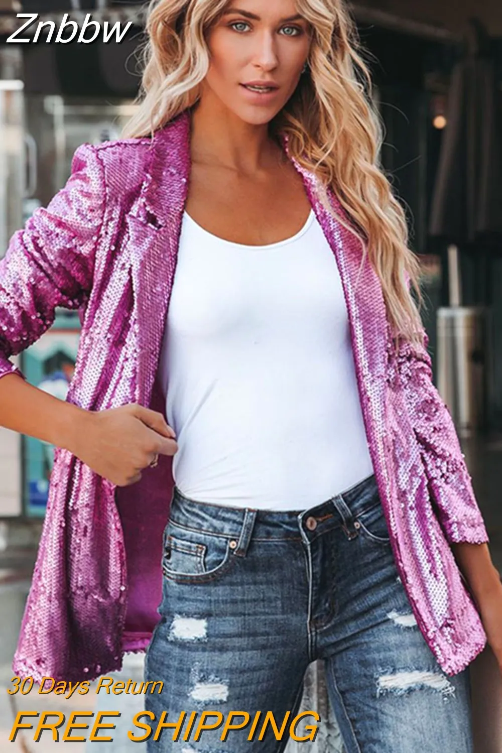 Znbbw 2023 Autumn Sequin Jacket Long Sleeve Women Blazer Jacket Casual Loose Blouses Sparkle Glitter Top Clubwear - Image 7