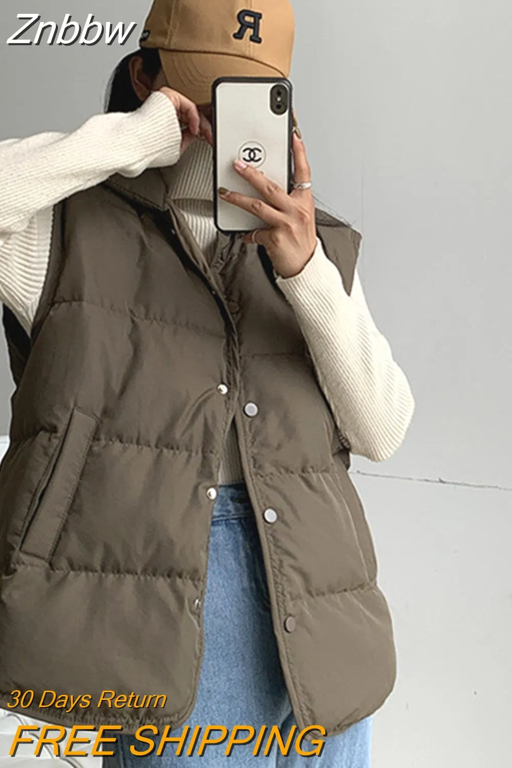 Znbbw Women Vest Coat Loose Sleeveless Jackets Turn Down Collar Ladies Winter Vest Autumn Winter 2023 Fashion Oversized Warm Vests - Image 9