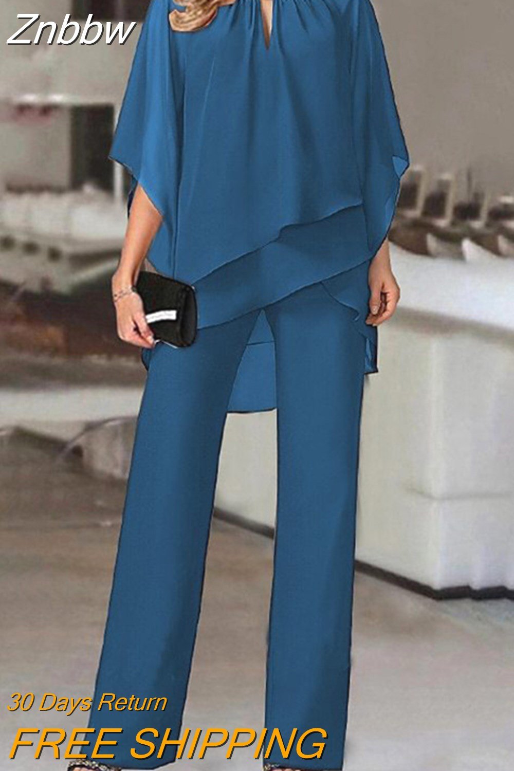 Znbbw Women Straight Long Pants Outfits Casual Off Shoulder Ruffled Irregular Party Suit Spring Office Commuting Two Piece Set Elegant - Image 9