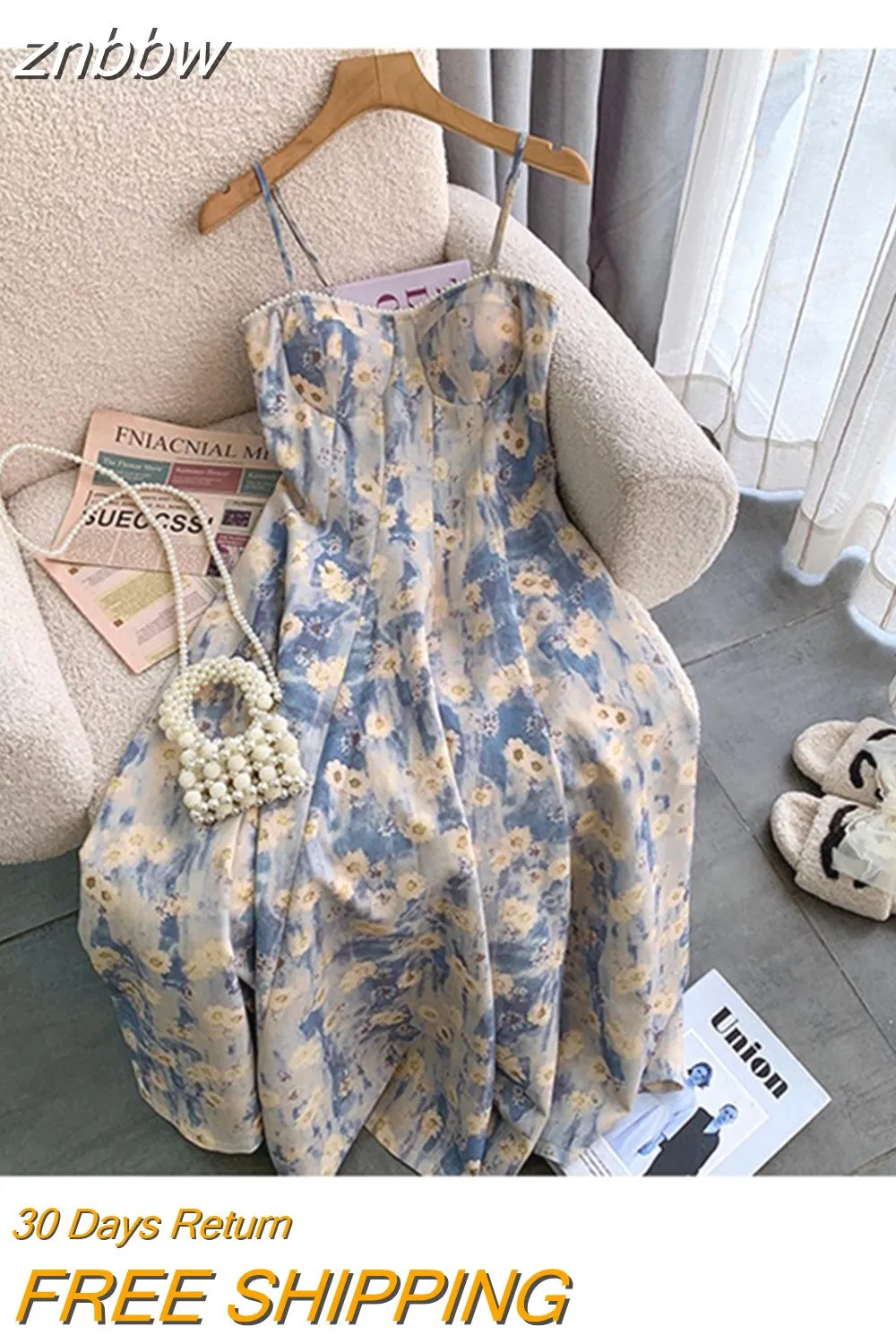 znbbw Women Sexy Backless Strapless Floral Print Loose Suspender Dresses 2023 Summer Beach Style Elegant Chiffon Party Club Dress