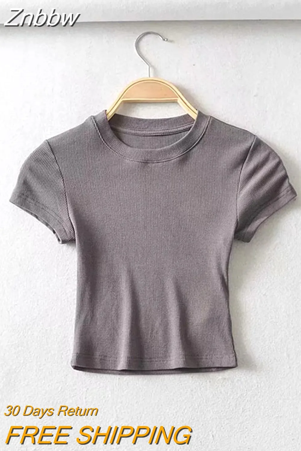 Znbbw Women O-neck Short-sleeve T-shirt Slim Elastic Skinny Summer Sexy Crop Tops - Image 3