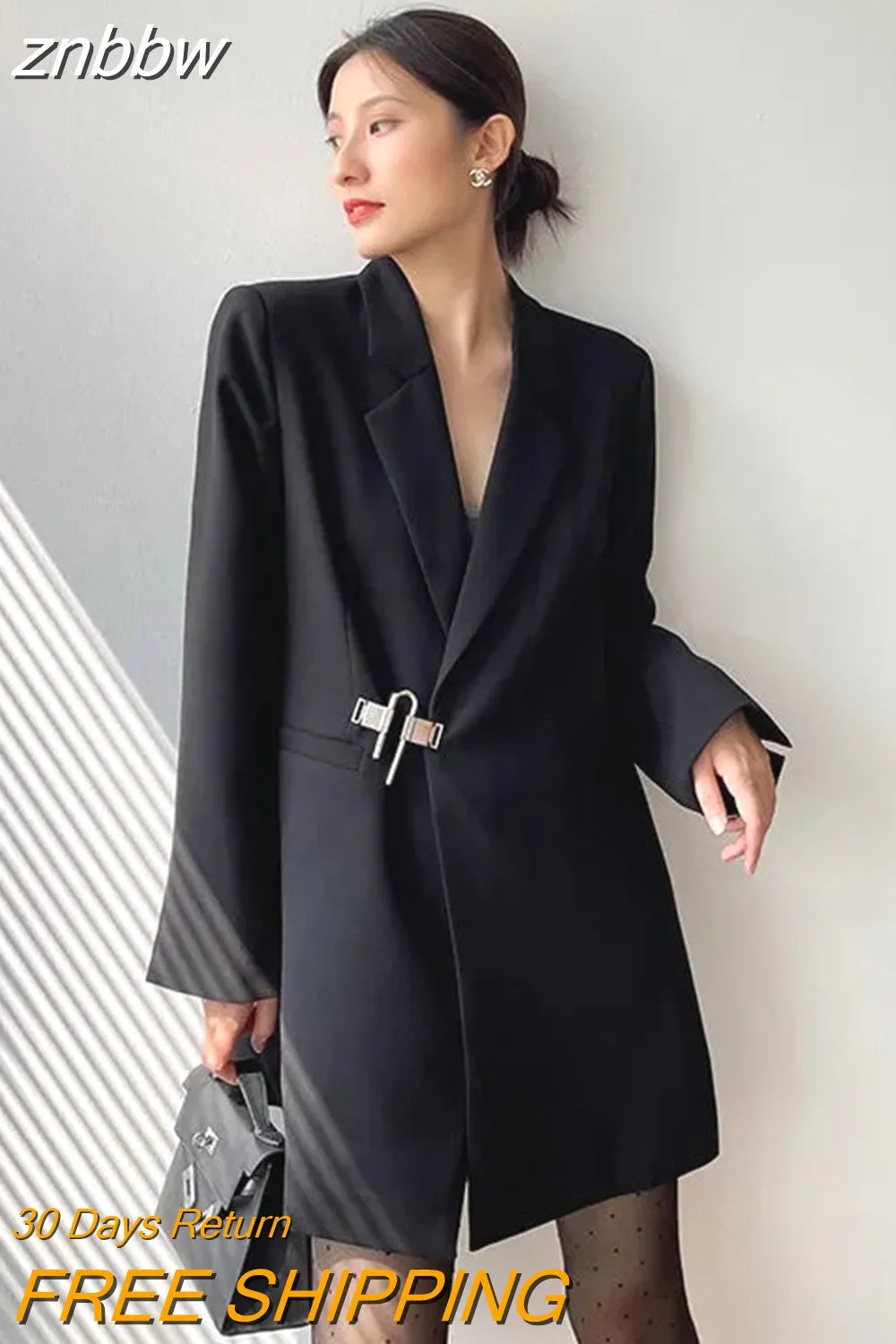 znbbw 2023 Autum Oversize Full Sleeve Long Blazer Women Minimalist Style Solid Sequined Suit Blazers Winter Female Clothing - Image 2
