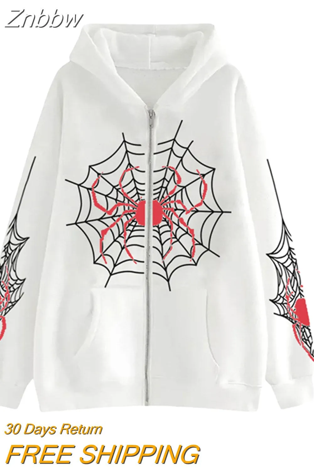 Znbbw Women's Halloween Casual Hooded Coat Long Sleeve Spider Web Print Zip Up Hoodie with Pockets - Image 7