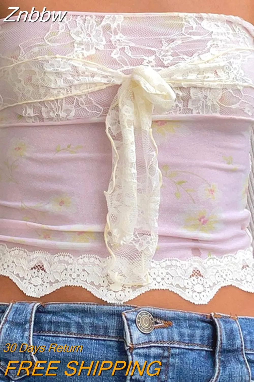 Znbbw Women Y2K Fairycore Tube Crop Vest Sleeveless Off Shoulder Bandage Buckle Lace Casual Street Party Spring Summer Tops - Image 9