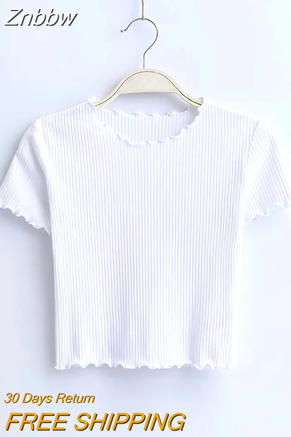 Znbbw Wood ears O neck Short sleeve T-shirt 2023 New Woman Slim Fit t shirt tight tee Summer Retro Tops 6 colors - Image 7