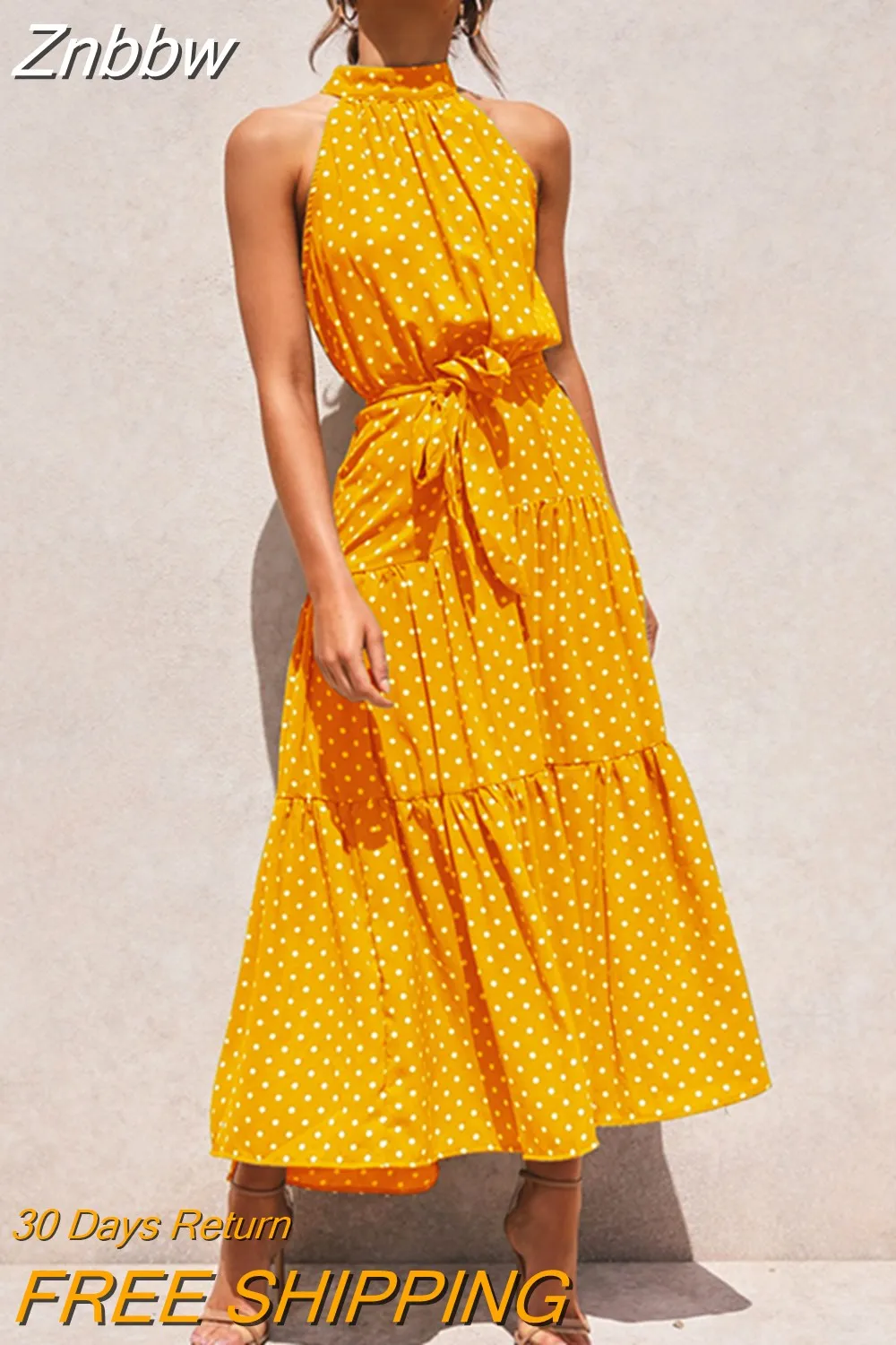 Znbbw Women Polka Dot Long Dress 2023 Summer Sexy Halter Strapless Casual Sleeveless Sundress Female Vacation Elegant Maxi Dresses - Image 8