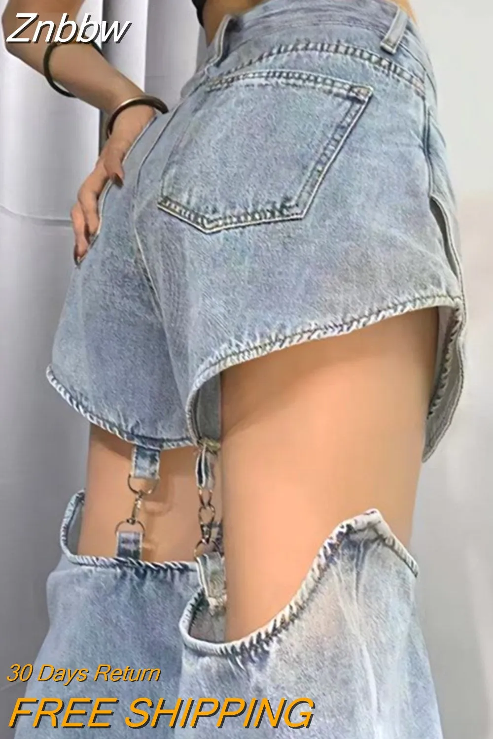 Znbbw Y2K Vintage Denim Pants Women Harajuku Kpop High Waist Wide Leg Cargo Jeans Casual Ripped Straight Trousers Streetwear